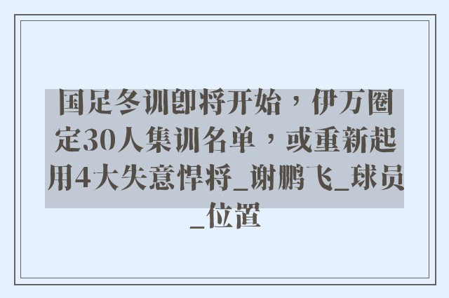 国足冬训即将开始，伊万圈定30人集训名单，或重新起用4大失意悍将_谢鹏飞_球员_位置