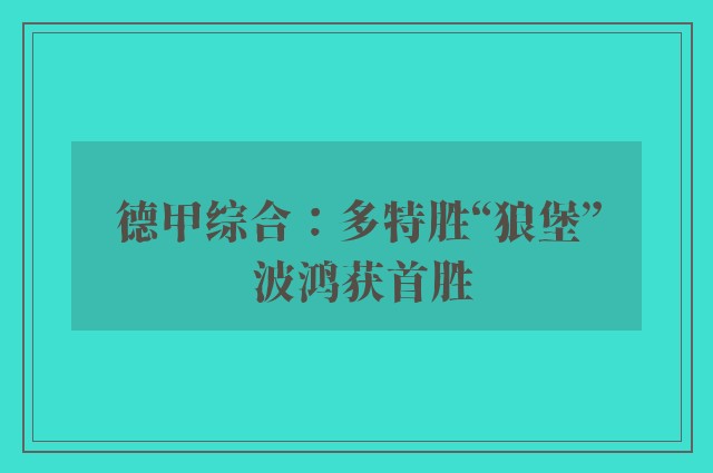 德甲综合：多特胜“狼堡” 波鸿获首胜