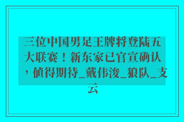 三位中国男足王牌将登陆五大联赛！新东家已官宣确认，值得期待_戴伟浚_狼队_支云