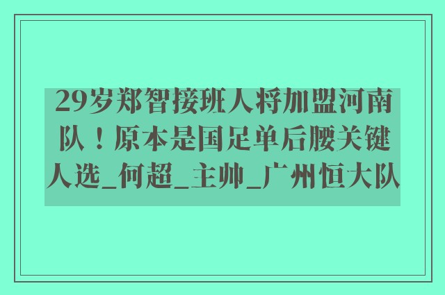 29岁郑智接班人将加盟河南队！原本是国足单后腰关键人选_何超_主帅_广州恒大队