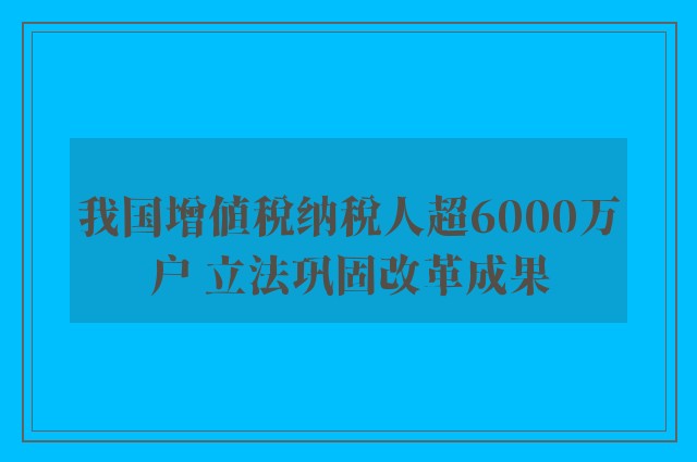 我国增值税纳税人超6000万户 立法巩固改革成果