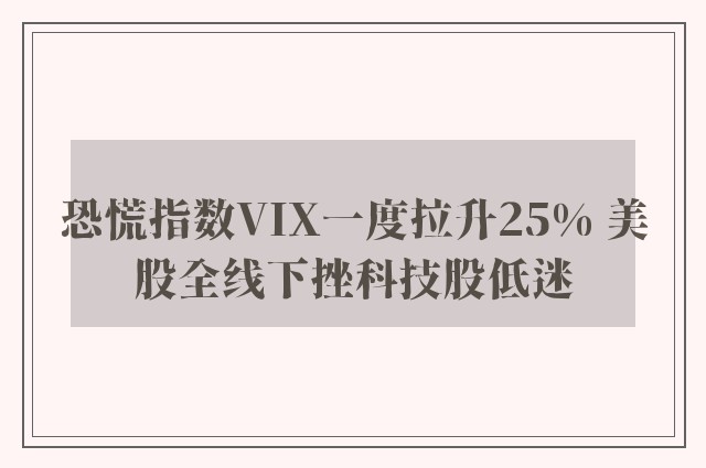 恐慌指数VIX一度拉升25% 美股全线下挫科技股低迷