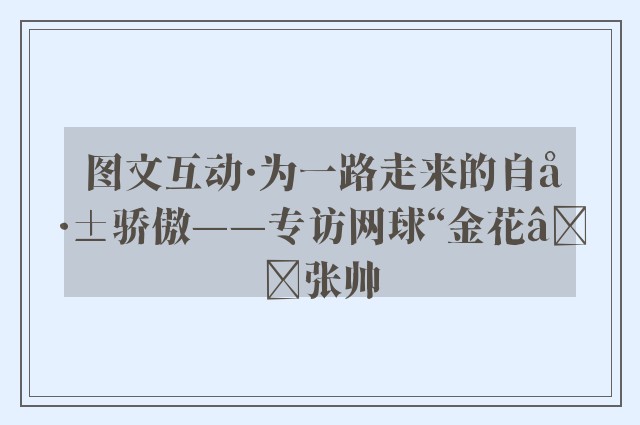 图文互动·为一路走来的自己骄傲——专访网球“金花”张帅