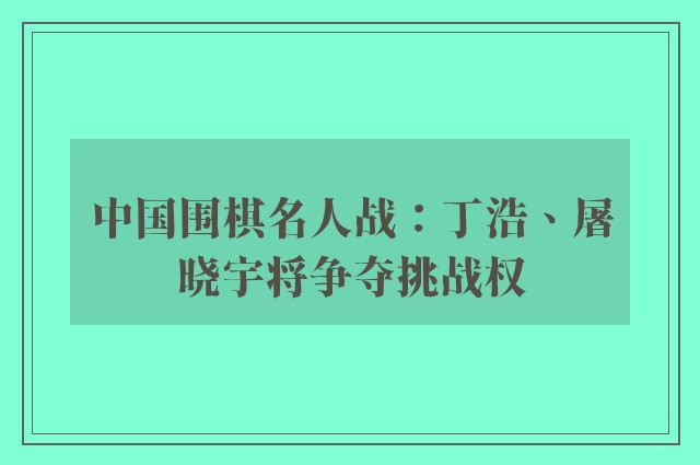 中国围棋名人战：丁浩、屠晓宇将争夺挑战权