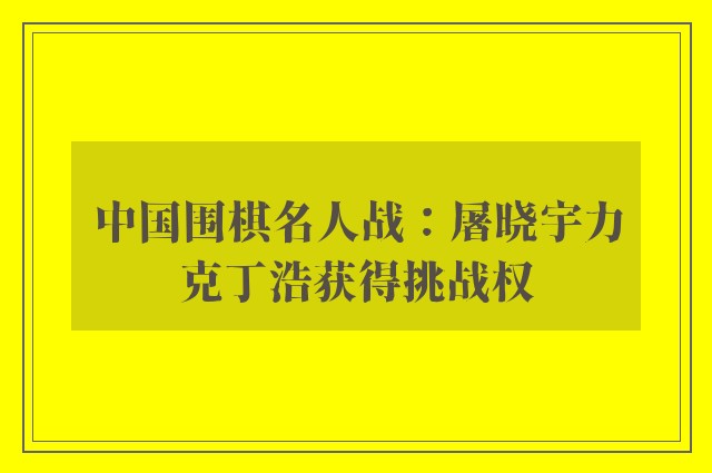 中国围棋名人战：屠晓宇力克丁浩获得挑战权