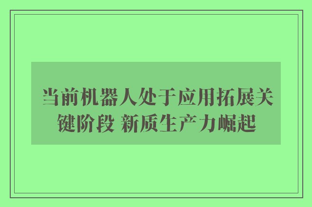 当前机器人处于应用拓展关键阶段 新质生产力崛起